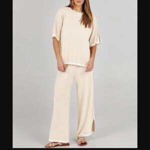 Two Piece Short Sleeve Sweater Matching Loungewear Set, Size Small, NWT